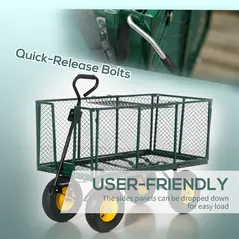 Outsunny Large 4 Wheel Heavy Duty Garden Cart Truck Trolley Wheelbarrow with Handle and Metal Frame - Green - 6