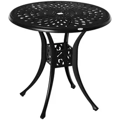 Outsunny 78 cm Round Garden Dining Table with Parasol Hole Antique Cast Aluminium Outdoor Table Only, Black - 1