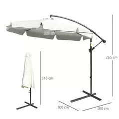 Outsunny 2.7m Garden Banana Parasol Cantilever Umbrella with Crank Handle and Cross Base for Outdoor, Hanging Sun Shade, Cream White - 3