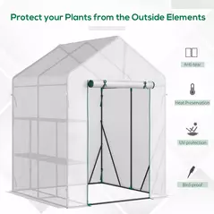 Outsunny Walk In Greenhouse with 2 Tier Shelf, Portable Gardening Plant Grow House Tomato Greenhouse with Roll up Zip Panel Door, Reinforced PE Cover, 143 x 143 x 195cm, Green - 4
