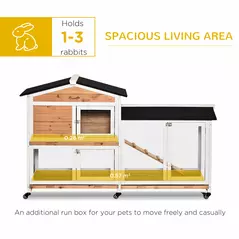 PawHut Rabbit Hutch Outdoor with Run Guinea Pig Hutch 2-Tier Bunny Cage w/ Wheels No-Leak Plastic Tray 157.4 x 53 x 99.5 cm - Yellow - 4