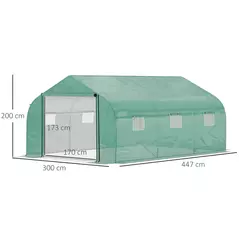Outsunny Walk-in Polytunnel Garden Greenhouse, Outdoor Mesh Door Greenhouse with PE Cover and 6 Windows, 4.5 x 3 x 2m, Green - 3