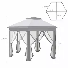 Outsunny 3 x 4m Metal Frame Hexagon Gazebo, with Curtains - Grey - 3