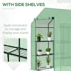 Outsunny Walk in Greenhouse with Shelves Steeple Green House for Garden Grow House Removable Cover 143x138x190cm, Green - 6