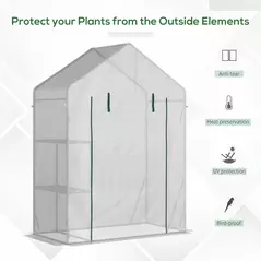 Outsunny Walk In Greenhouse with 2 Tier Shelf, Portable Gardening Plant Grow House Tomato Greenhouse with Roll up Zip Panel Door, Reinforced PE Cover, 143 x 73 x 195cm, Green - 4