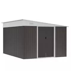 Outsunny 11.3 x 9.2ft Lean to Metal Garden Shed, Outdoor Galvanised Tool Storage House with Double Sliding Doors and 2 Air Vents, Grey - 1