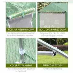 Outsunny Walk-in Polytunnel Garden Greenhouse, Outdoor Mesh Door Greenhouse with PE Cover and 6 Windows, 4.5 x 3 x 2m, Green - 6