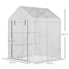 Outsunny Walk In Greenhouse with 2 Tier Shelf, Portable Gardening Plant Grow House Tomato Greenhouse with Roll up Zip Panel Door, Reinforced PE Cover, 143 x 143 x 195cm, Green - 3