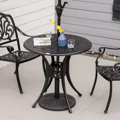 Outsunny 78 cm Round Garden Dining Table with Parasol Hole Antique Cast Aluminium Outdoor Table Only, Black - 2