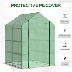 Outsunny Walk in Greenhouse with Shelves Steeple Green House for Garden Grow House Removable Cover 143x138x190cm, Green - 4