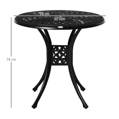 Outsunny 78 cm Round Garden Dining Table with Parasol Hole Antique Cast Aluminium Outdoor Table Only, Black - 3