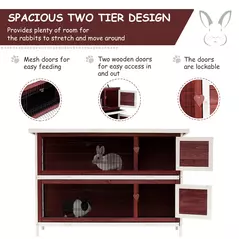 Pawhut Two-Tier Double Decker Wooden Guinea Pigs Hutches Pet Cage 136.4Lx50Wx93H cm-Brown/White - 7
