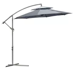 Outsunny 2.7m Garden Banana Parasol Cantilever Umbrella with Crank Handle, Double Tier Canopy and Cross Base for Outdoor, Hanging Sun Shade, Dark Grey - 1