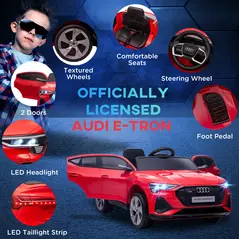 HOMCOM Audi E-tron Licensed 12V Kids Electric Ride on, Electric Car for Kids, with Parental Remote, Music Lights MP3, Suspension Wheels, for 3-5 Years, Red - 8