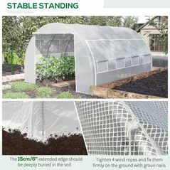 Outsunny 4 x 3 x 2 m Polytunnel Greenhouse with Roll-up Side Walls, Walk-in Grow House Tent with Steel Frame, Reinforced Cover, Zipped Door and 12 Mesh Windows for Garden, White - 6