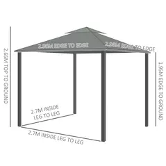 Outsunny 3 x 3(m) Patio Gazebo Canopy Garden Pavilion Tent Shelter Marquee with 2 Tier Water Repellent Roof, Mosquito Netting and Curtains, Aluminium Frame, Dark Grey - 3