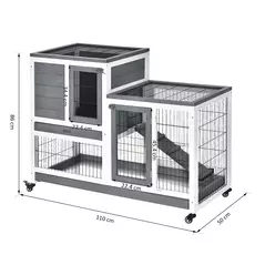 PawHut Small Animals 2-TierFir Wood Guinea Pigs Hutches Indoor Hutch Grey - 3