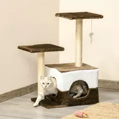 PawHut Cat Tree Tower for Indoor Cats Kitten House Scratching Posts with Condo Perch Interactive Mouse Toy, 45 x 33 x 70 cm, Brown - 1