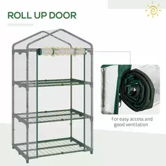 Outsunny 3 Tier Mini Greenhouse Portable Garden Grow House with Roll Up Door and Wire Shelves, 69L x 49W x 125H cm, Clear - 6
