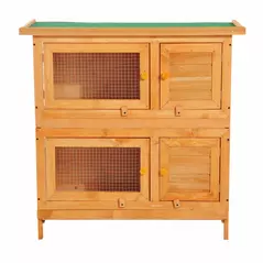 Pawhut 90cm 2 Tiers Double Decker Wooden Guinea Pigs Hutches Pet Cage - 8