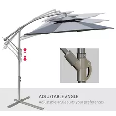Outsunny 2.7m Garden Banana Parasol Cantilever Umbrella with Crank Handle, Double Tier Canopy and Cross Base for Outdoor, Hanging Sun Shade, Dark Grey - 5