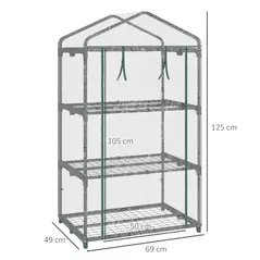 Outsunny 3 Tier Mini Greenhouse Portable Garden Grow House with Roll Up Door and Wire Shelves, 69L x 49W x 125H cm, Clear - 3
