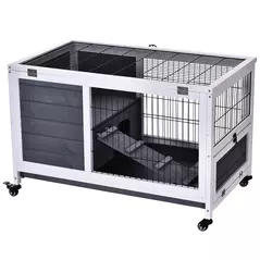 PawHut Rabbits Indoor Fir Wood Lift-Top Hutch Guinea Pigs Hutches-Grey and White - 2