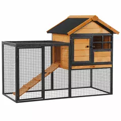 PawHut Wood-metal Guinea Pigs Hutches Elevated Pet Bunny House Rabbit Cage with Slide-Out Tray Outdoor - 2