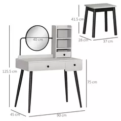HOMCOM Dressing Table Set with Mirror and Stool, Vanity Makeup Table with 3 Drawers and Open Shelves for Bedroom, Living Room, Grey - 3