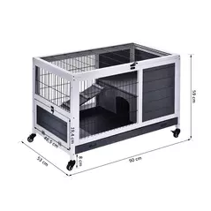 PawHut Rabbits Indoor Fir Wood Lift-Top Hutch Guinea Pigs Hutches-Grey and White - 3