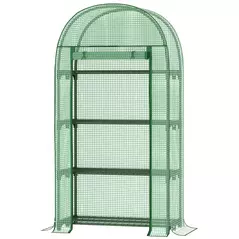 Outsunny 4 Tier Mini Greenhouse for Outdoor, Portable Gardening Plant Green House with Storage Shelf, Roll-Up Zipped Door, Metal Frame and PE Cover, 80 x 49 x 160cm, Green - 1