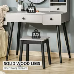 HOMCOM Dressing Table Set with Mirror and Stool, Vanity Makeup Table with 3 Drawers and Open Shelves for Bedroom, Living Room, Grey - 6