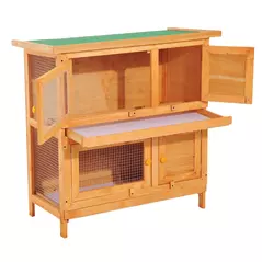 Pawhut 90cm 2 Tiers Double Decker Wooden Guinea Pigs Hutches Pet Cage - 2