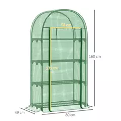 Outsunny 4 Tier Mini Greenhouse for Outdoor, Portable Gardening Plant Green House with Storage Shelf, Roll-Up Zipped Door, Metal Frame and PE Cover, 80 x 49 x 160cm, Green - 3