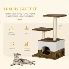 PawHut Cat Tree Tower for Indoor Cats Kitten House Scratching Posts with Condo Perch Interactive Mouse Toy, 45 x 33 x 70 cm, Brown - 4