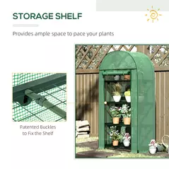 Outsunny 4 Tier Mini Greenhouse for Outdoor, Portable Gardening Plant Green House with Storage Shelf, Roll-Up Zipped Door, Metal Frame and PE Cover, 80 x 49 x 160cm, Green - 6