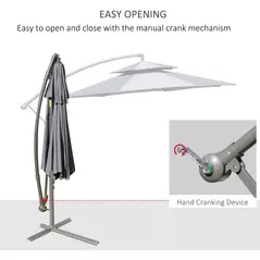 Outsunny 2.7m Garden Banana Parasol Cantilever Umbrella with Crank Handle, Double Tier Canopy and Cross Base for Outdoor, Hanging Sun Shade, Dark Grey - 4