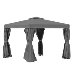 Outsunny 3 x 3(m) Patio Gazebo Canopy Garden Pavilion Tent Shelter Marquee with 2 Tier Water Repellent Roof, Mosquito Netting and Curtains, Aluminium Frame, Dark Grey - 1
