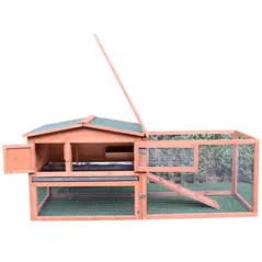 Pawhut 2 Floor Wooden Guinea Pigs Hutches House Bunny Coop Outdoor Garden Backyard, 158L x 58W x 68H cm - 9