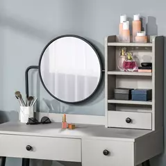 HOMCOM Dressing Table Set with Mirror and Stool, Vanity Makeup Table with 3 Drawers and Open Shelves for Bedroom, Living Room, Grey - 7
