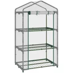 Outsunny 3 Tier Mini Greenhouse Portable Garden Grow House with Roll Up Door and Wire Shelves, 69L x 49W x 125H cm, Clear - 1