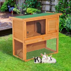Pawhut Wooden 90cm 2 Tiers Guinea Pigs Hutches - 2