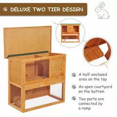 Pawhut Wooden 90cm 2 Tiers Guinea Pigs Hutches - 6