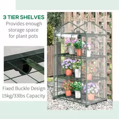 Outsunny 3 Tier Mini Greenhouse Portable Garden Grow House with Roll Up Door and Wire Shelves, 69L x 49W x 125H cm, Clear - 5