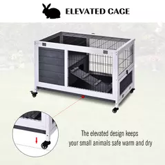 PawHut Rabbits Indoor Fir Wood Lift-Top Hutch Guinea Pigs Hutches-Grey and White - 5