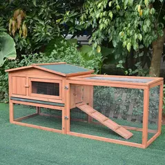 Pawhut 2 Floor Wooden Guinea Pigs Hutches House Bunny Coop Outdoor Garden Backyard, 158L x 58W x 68H cm - 2