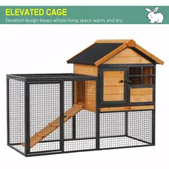 PawHut Wood-metal Guinea Pigs Hutches Elevated Pet Bunny House Rabbit Cage with Slide-Out Tray Outdoor - 9