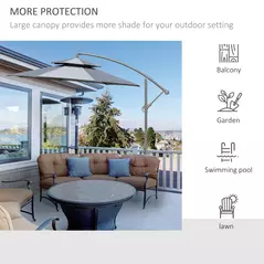 Outsunny 2.7m Garden Banana Parasol Cantilever Umbrella with Crank Handle, Double Tier Canopy and Cross Base for Outdoor, Hanging Sun Shade, Dark Grey - 7