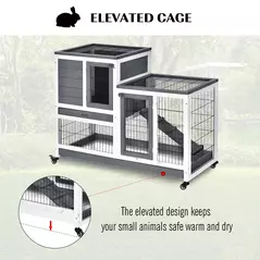PawHut Small Animals 2-TierFir Wood Guinea Pigs Hutches Indoor Hutch Grey - 5