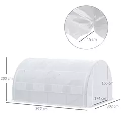 Outsunny 4 x 3 x 2 m Polytunnel Greenhouse with Roll-up Side Walls, Walk-in Grow House Tent with Steel Frame, Reinforced Cover, Zipped Door and 12 Mesh Windows for Garden, White - 3